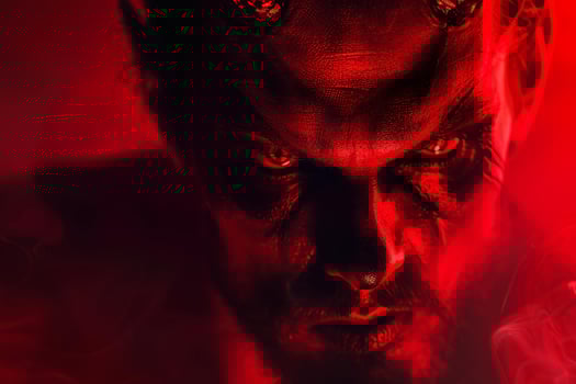 Intense redhued portrait of a menacing male figure photo