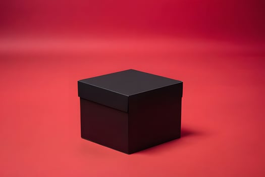 black gift box, red background, Black Friday design gift . photo