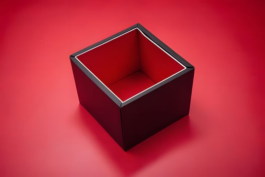 black gift box, red background, Black Friday design gift . photo
