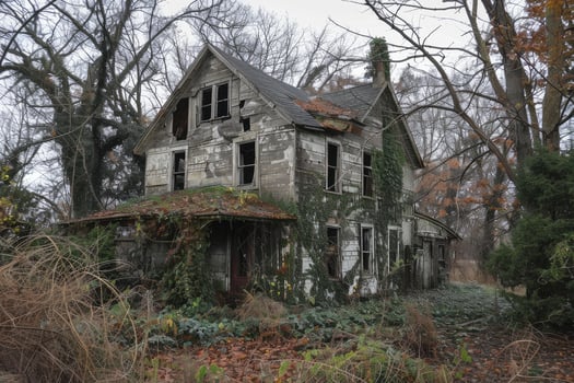Abandoned house overgrown with vegetation photo