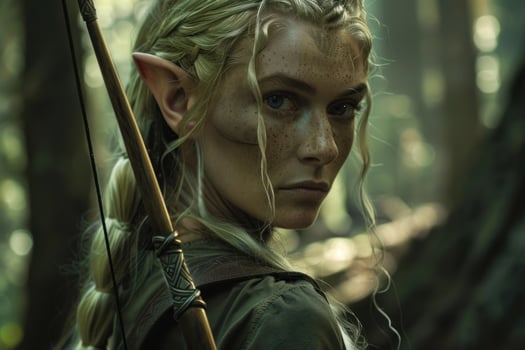 Enigmatic elf archer in enchanted forest photo