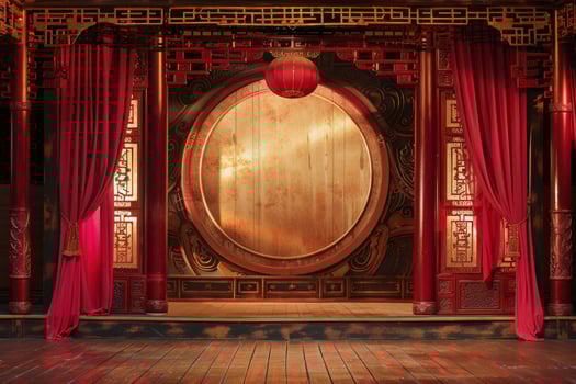 Traditional chinese theater stage with red lantern photo