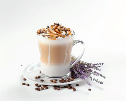 a cup of coffee with whipped cream and lavender photo