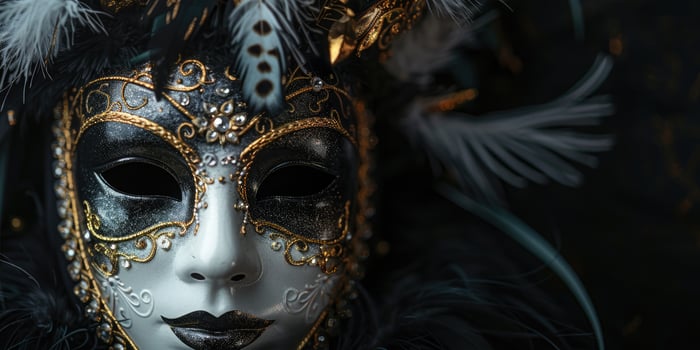 a beautiful woman wearing carnival mask, venetian mask isolated black background photo