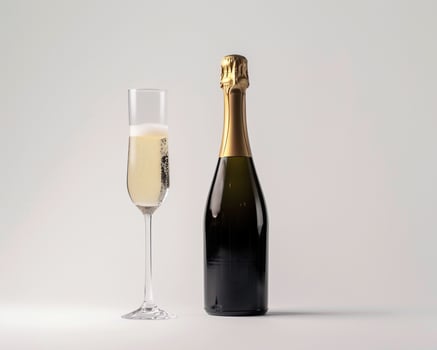 a bottle of champagne and a glass of champagne photo