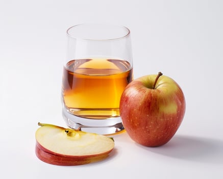 a glass of apple juice and a slice of apple photo