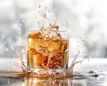a glass of whiskey is splashing water photo