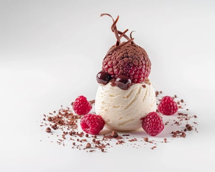a dessert with chocolate and raspberries photo