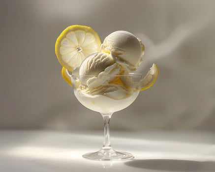 a glass with ice cream and lemon slices photo