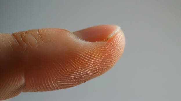 Finger with friction ridges on dark background, macro view photo