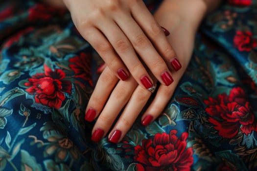 Female hands manicure close up. Gel nail polish. Manicure salon banner concept photo