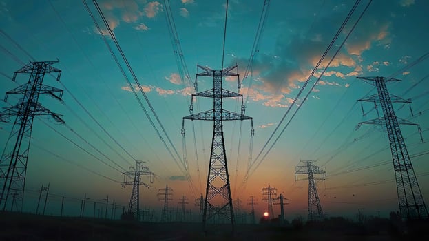 Electricity power with sunset view photo