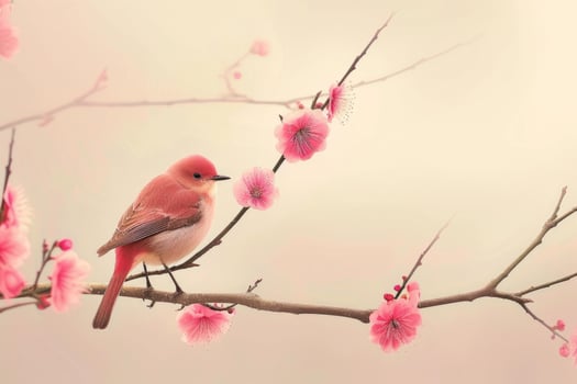 Soaring Bird branch flower pink. Generate Ai photo