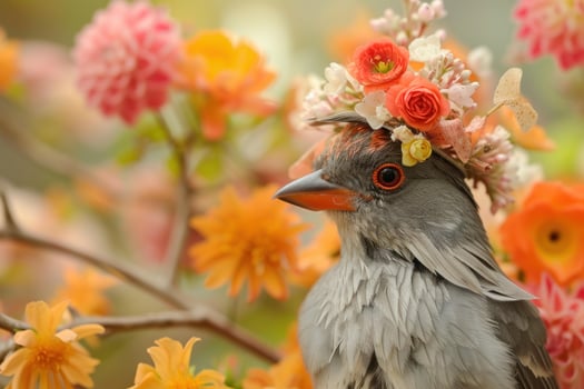 Fashionable Bird flower hat. Generate Ai photo