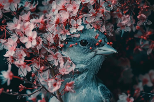 Vibrant Bird flowers portrait. Generate Ai photo