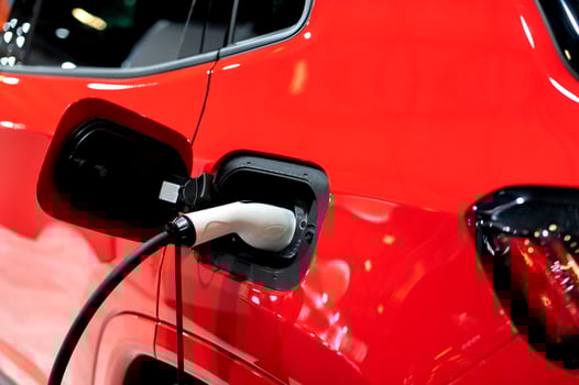 EV charging station for electric car in concept of green energy and eco power produced from sustainable source to supply to charger station in order to reduce CO2 emission photo