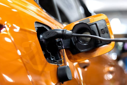 EV charging station for electric car in concept of green energy and eco power produced from sustainable source to supply to charger station in order to reduce CO2 emission photo