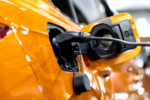 EV charging station for electric car in concept of green energy and eco power produced from sustainable source to supply to charger station in order to reduce CO2 emission photo