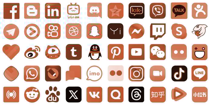 KYIV, UKRAINE - APRIL 1, 2024 Many icons of social media, messengers, sharing platforms photo