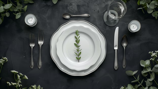 Minimalist table setting with white plate and silverware photo