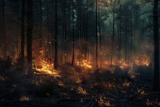 Forest Fire. Dense Woodland With Burning trees photo