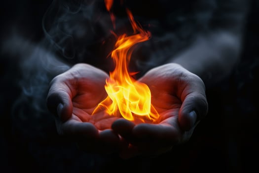 Fiery Flames with Sparks in Hands photo