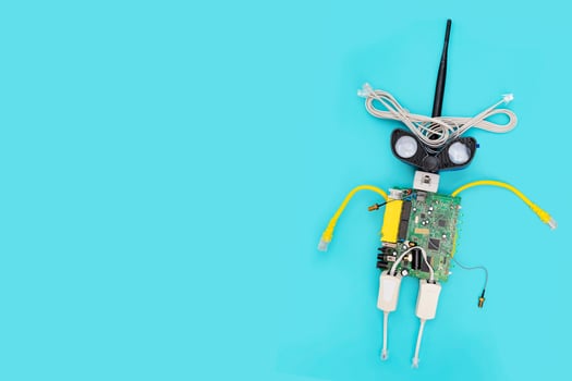 A metal robot and an electronic board that can be programmed photo