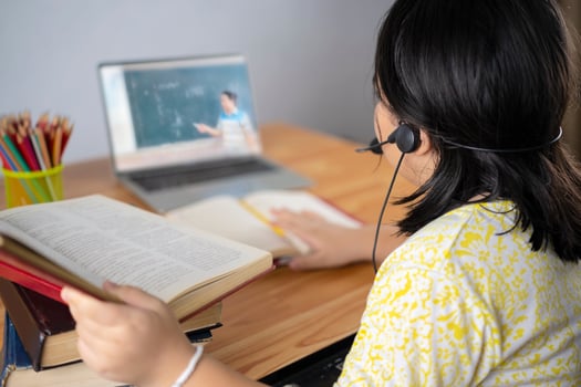 Online education concept with laptops photo