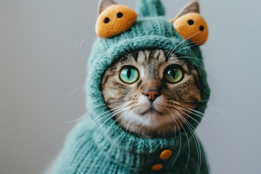 Happy cat wearing Alien costumes, studio lighting, isolated on white background, stock photographic style photo