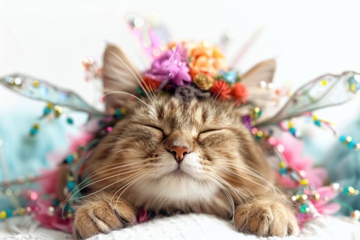 Happy cat wearing Fairy costumes, studio lighting, isolated on white background, stock photographic style photo