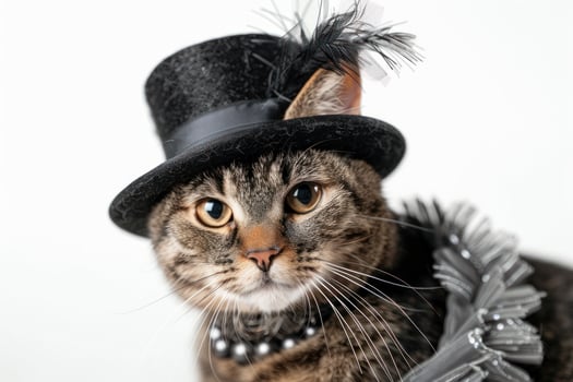 Happy cat wearing Flapper costumes, studio lighting, isolated on white background, stock photographic style photo