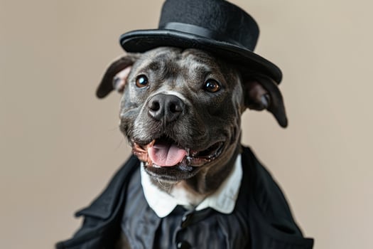 Happy Dog wearing Lawyer costumes, studio lighting, isolated on white background, stock photographic style photo