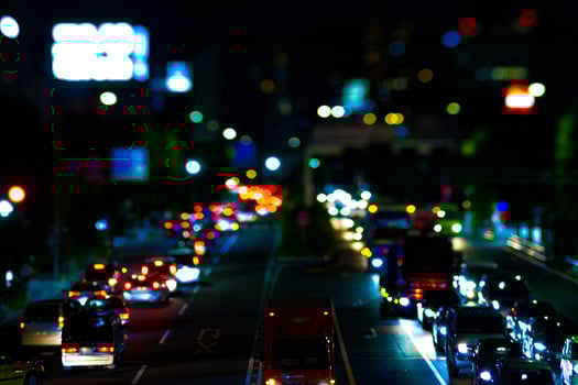 A night city street at the downtown in Setagaya Tokyo tilt shift photo