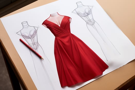 A red dress is drawn on a piece of paper photo