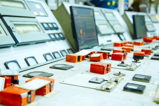 Control panel at a nuclear power plant close-up photo