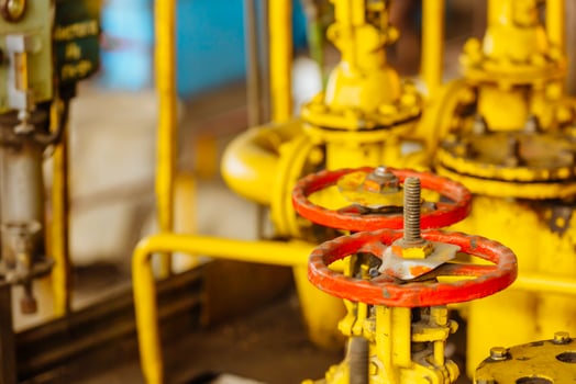 Pipelines and valves in production. Modern plant with pipeline valves. Power station. Factory. photo