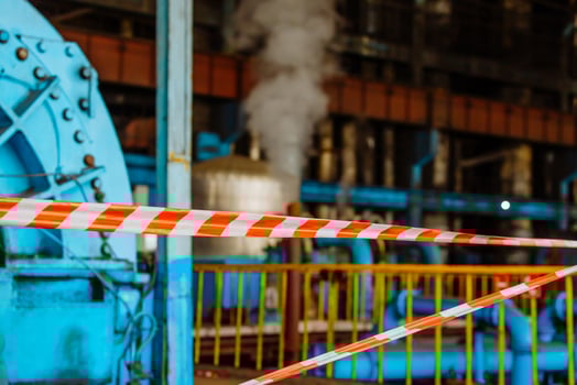 Signal red tape for fast fencing in the enterprise. Power station. photo