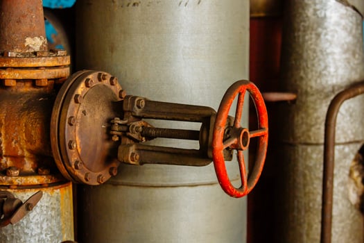 Pipes and valves. Oil or gas pipeline valves. Modern plant with pipeline valves. photo