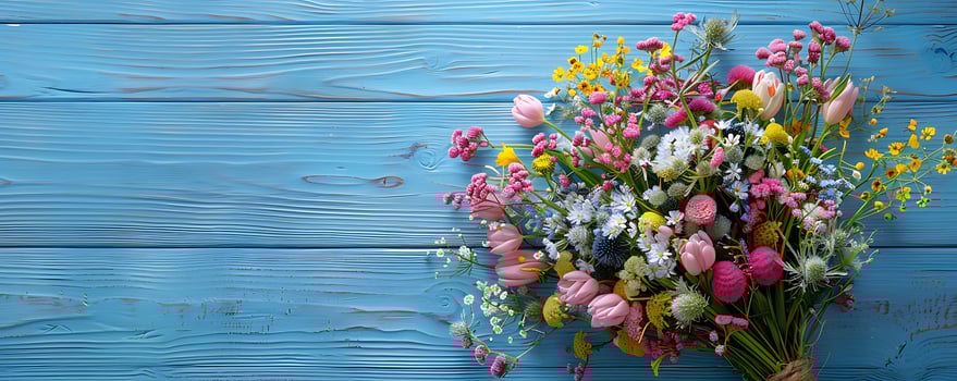 Easter Themed Floral Arrangement on Grey Wooden Backdrop photo