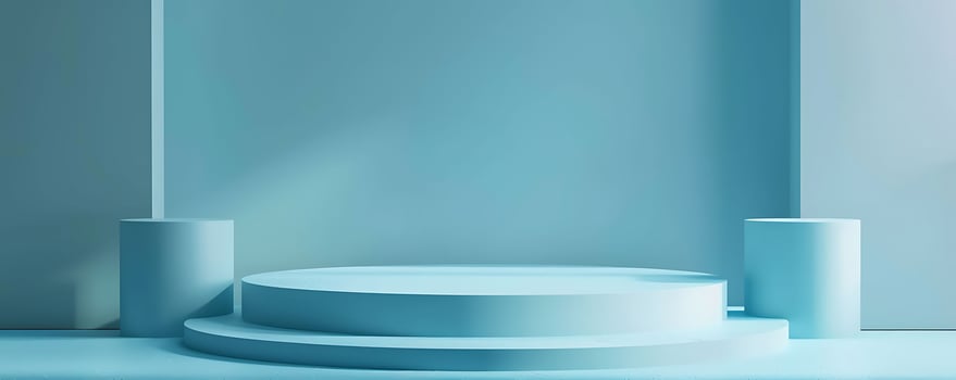 Light Pastel Blue Backdrop with Tiered Podiums for Display photo