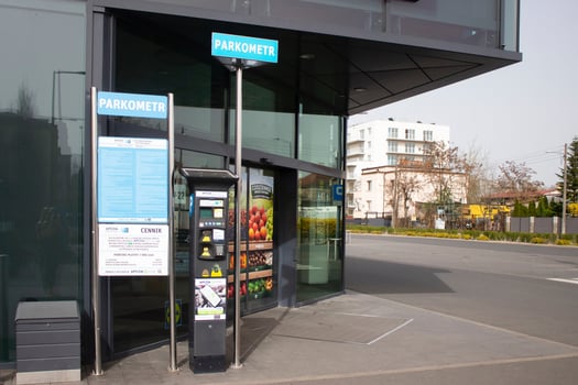 Poznan, Poland - 04.14.2024 Parking machine in the Lidl store parking lot photo