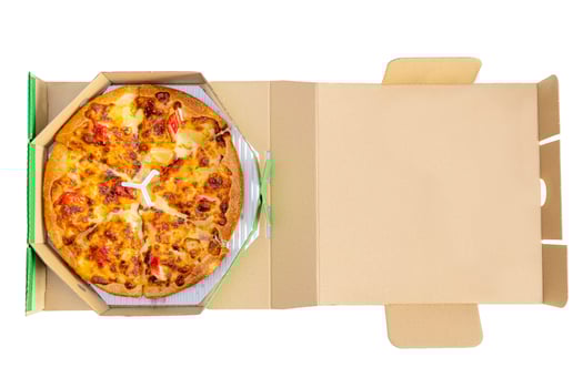 View from above. Pizza delivery. Pizza menu. photo