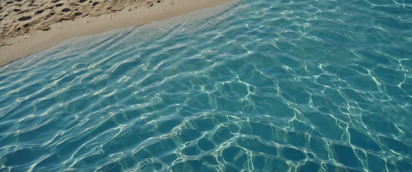 Light blue water surface with palm leaf shadow, summer vacation banner at the beach. photo