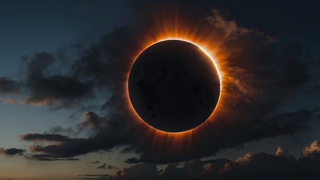 Partial phase of the annular solar eclipse covered in clouds, San Antonio, Texas USA. photo
