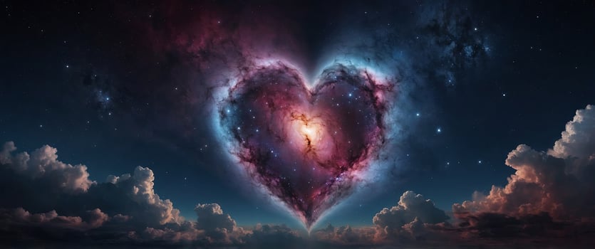 background with space heart shape galaxy, valentine heart shaped cloud on night sky, heart shaped nebula. photo