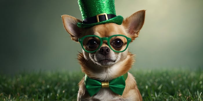 funny chihuahua dog in glasses for st patrick day. photo