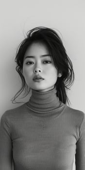 Asian Woman in Turtleneck Sweater With Long Hair photo