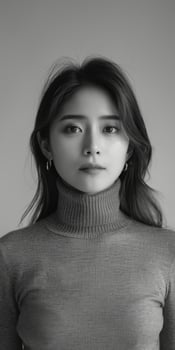 Asian Woman in Turtle Neck Sweater With Long Hair photo
