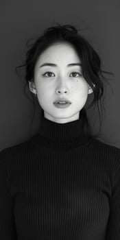 Asian Woman in Black and White Portrait photo