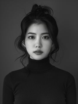 Asian Woman in Black Turtleneck Sweater photo